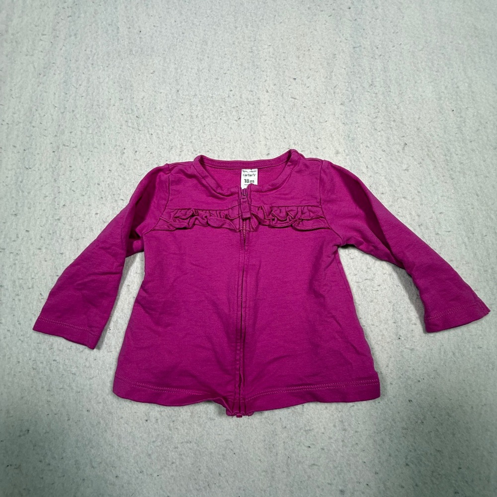 Carters Magenta Pink Ruffle Zip Up Cardigan Jacket 18M Long Sleeve French Terry